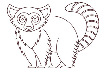 Cartoon Ring Tailed Lemur Line Art Isolated On White Background Illustration