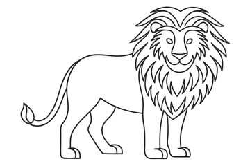 Standing Lion Line Art Illustration Animal Outline Isolated On White Background