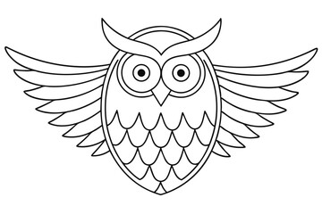 Stylized Owl Illustration With Open Wings Outline For Coloring Book