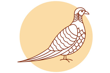 Minimalist Pheasant Line Art Illustration On Peach Circle Background Graphic