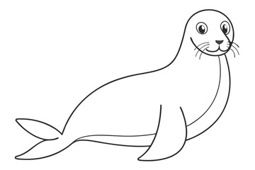 Cute Outline Illustration Of A Happy Seal Animal On White Background