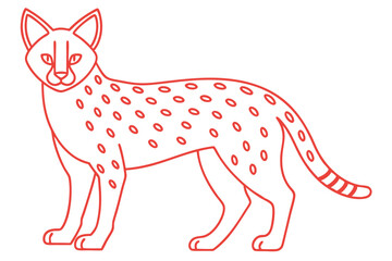 Minimalist Red Outline Of Cheetah Standing Tall Isolated On White Background