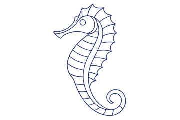 Fototapeta premium Elegant Seahorse Outline In Navy Blue On White Background Detailed Vector Illustration