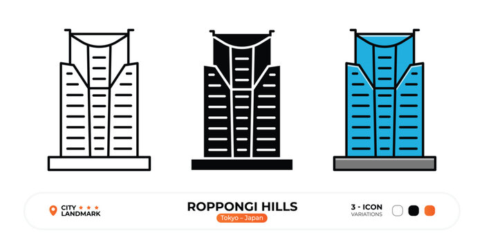 Roppongi Hills Line Icon. Tokyo, Japan, Landmark, Silhouette, Color Vector, Editable Stroke.