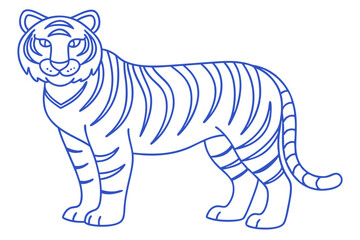Obraz premium Cute Tiger Outline Illustration Standing In Profile Vector Graphic Template