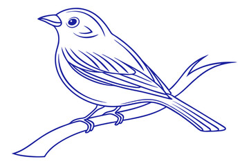 Elegant Blue Outline Bird Vector Illustration Perched On Branch Minimalist Design