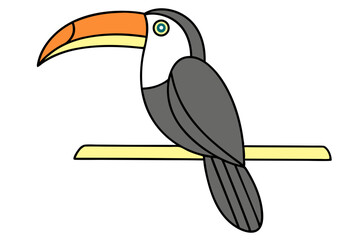 Cartoon Toucan Bird Perched On Branch Vector Graphic Illustration For Children