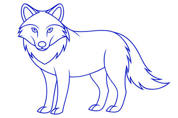 Minimalist Fox Illustration In Blue Outlines Standing Alert And Ready For Action