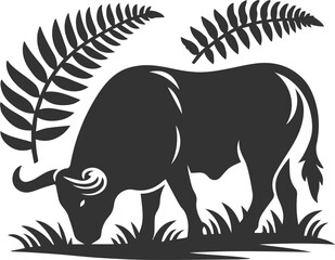 Forest with bull animal vector silhouette