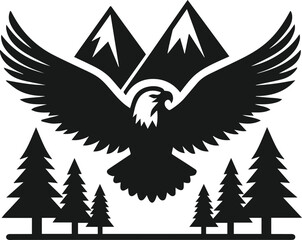 Mountain with eagle vector silhouette