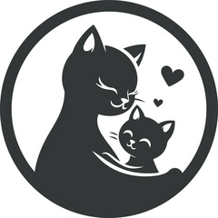 Mother Cat and Kitten Logo with Hearts , Pet Love Concept.