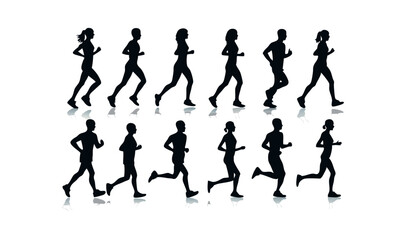 Black vector silhouettes of women running in a marathon.