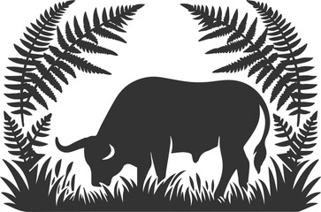 Forest with bull animal vector silhouette