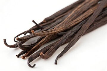 bunch of vanilla pods isolated on white background