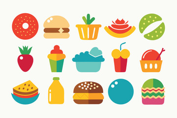 Flat Food Icons – Restaurant, Cuisine & Fruits Vector Pack