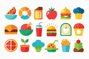 Flat Food Icons – Restaurant, Cuisine & Fruits Vector Pack