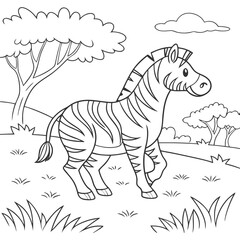 Outline Giraffe Family in Nature Educational Art