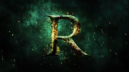 Fiery, weathered capital letter R