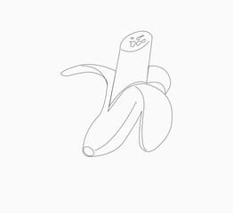 Sliced ​​Banana with peel image. Hand drawn tropical yellow banana fruit
