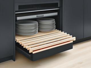 Modern Kitchen Drawer With Wooden Plate Rack