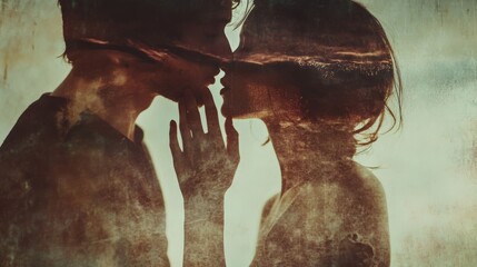 Romantic silhouette of young couple in intimate moment