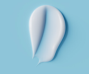 Smooth white cosmetic cream smear or swatch isolated on a clean light blue background. The rich, creamy texture sample for beauty, skincare, or health product advertising.