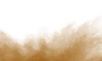 Realistic sand and dust cloud on transparent background. Brown smog, powder explosion, sandstorm effect. PNG overlay element