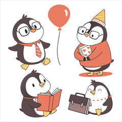 Fototapeta premium Penguin Vector bundle Cute and Versatile Graphics. This funny penguin features a variety of adorable penguins in different poses, styles.