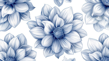 beautiful pattern featuring large blue and white flowers with intricate details and soft petals, creating serene and elegant atmosphere