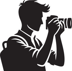 Silhouette of a Male Photographer with DSLR Camera in Action

