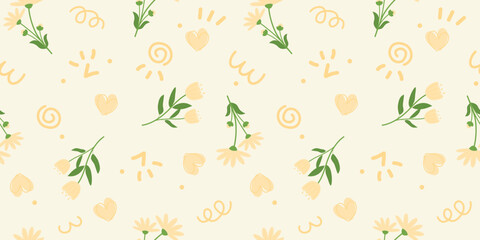 Cute Seamless Daisy Floral Pattern with Pastel Colors