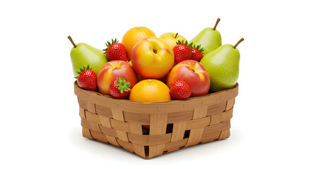 Vibrant Fruit Basket: A Delightful Still Life of Peaches, Pears, and Strawberries