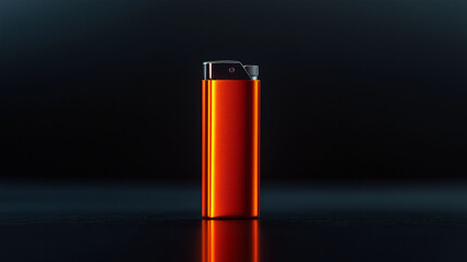 A Single Orange Lighter Standing on a Sleek Black Surface Under Soft Overhead Lighting in High Definition (3)