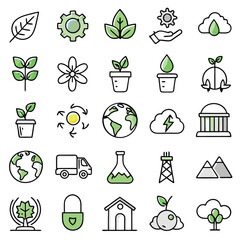 Environmental Line Icons – Eco, Nature, Sustainability, Recycling, and Green Energy Vector Set.