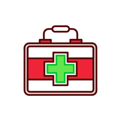 Obraz premium First Aid Kit Icon with Green Cross on Burgundy Background 