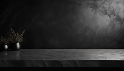 3d table for product presentation black concrete wall in a studio room empty platform as a template for design marble countertop mockup