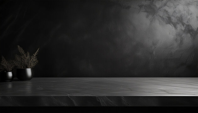 3d table for product presentation black concrete wall in a studio room empty platform as a template for design marble countertop mockup