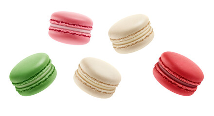 Obraz premium Colorful Macarons Float on Transparent Background