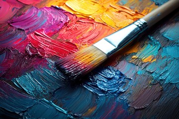 Fototapeta premium Vibrant oil paints on palette with brush