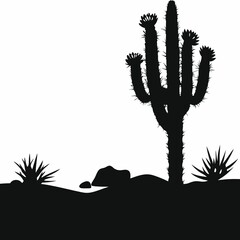 Silhouetted desert cactus, a vector of arid landscape