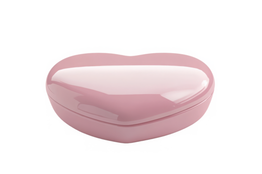Pink 3D heart shaped container with a smooth finish showcasing a soft and modern design Ideal for themes of love romance and Valentine's Day Isolated with transparent background