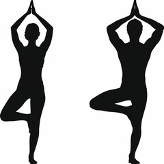 Black silhouette of a lady in yoga pose, a figure of fitness and beauty
