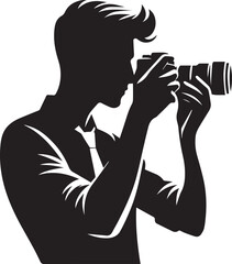 Silhouette of a Male Photographer with DSLR Camera in Action

