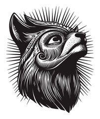 Obraz premium Detailed Engraving of a Stylized Dog Head with Radiating Lines