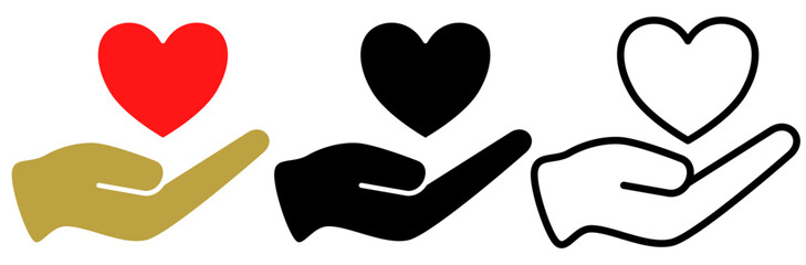 hand icon with heart, simple flat style, illustration, logo sign symbol pictogram template, for ui or ux isolated on white for mobile app, editable