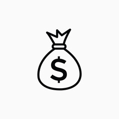 Money bag with dollar icon. Income growth. Business and finance. Money bag icon. Dollar sign. Cash icon. Money icon. Cash back. Investment. Cartoon money bag. Bag of coins. Financial savings.