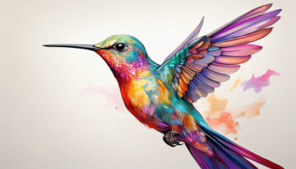 Fototapeta premium artistic representation of a hummingbird vibrant hand drawn illustration on clean white canvas