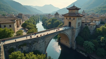 The ancient bridge scenery with oriental charm