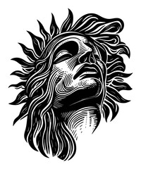 Obraz premium Artistic Engraving of a Statue with Flowing Hair and Sun Rays