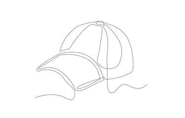 Man hat cap continuous one line drawing vector illustration on transparent background.